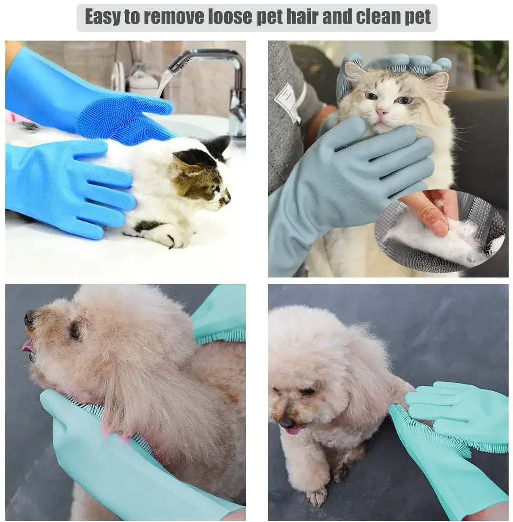 Pet Grooming Cleaning Gloves Dog Cat Bathing Shampoo Glove Scrubber Magic Dishwashing CleannerSponge Silicon Hair Removal Glove