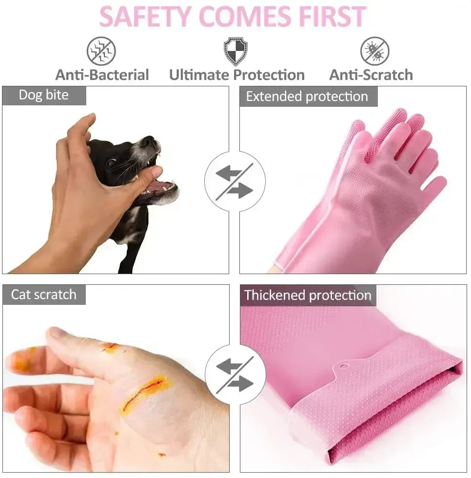Pet Grooming Cleaning Gloves Dog Cat Bathing Shampoo Glove Scrubber Magic Dishwashing CleannerSponge Silicon Hair Removal Glove